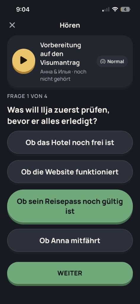Hörverstehen: Fragen zum Dialog Vorbereitung auf den Visumantrag